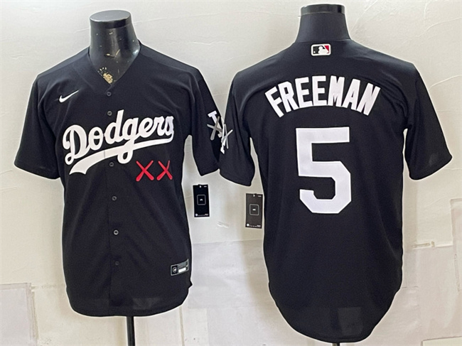 Men's Los Angeles Dodgers x KAWS #5 Freddie Freeman Black Vapor Premier Limited Stitched Baseball Jersey